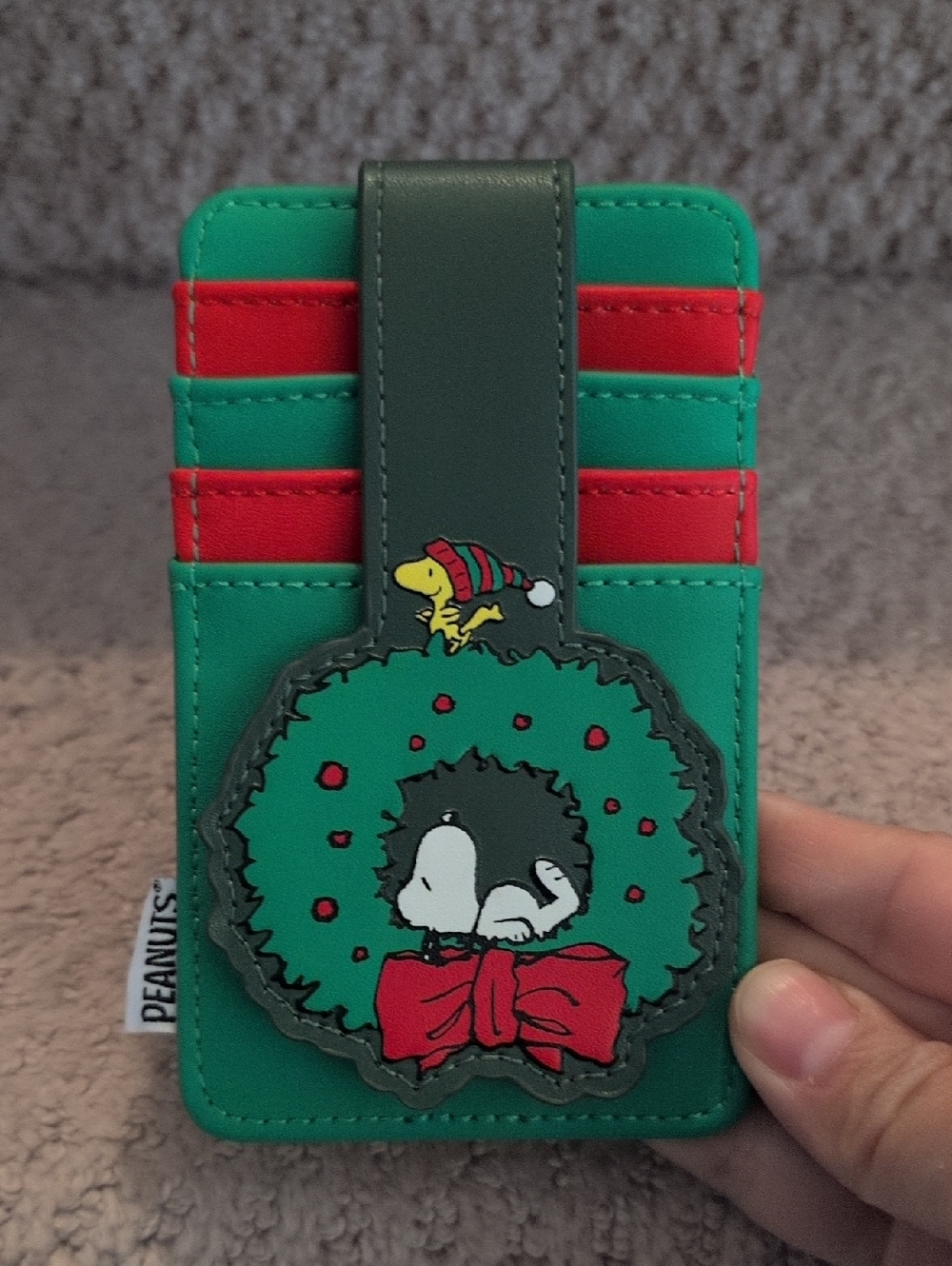 Peanuts Green & Red Snoopy Wreath Card Holder NWOT